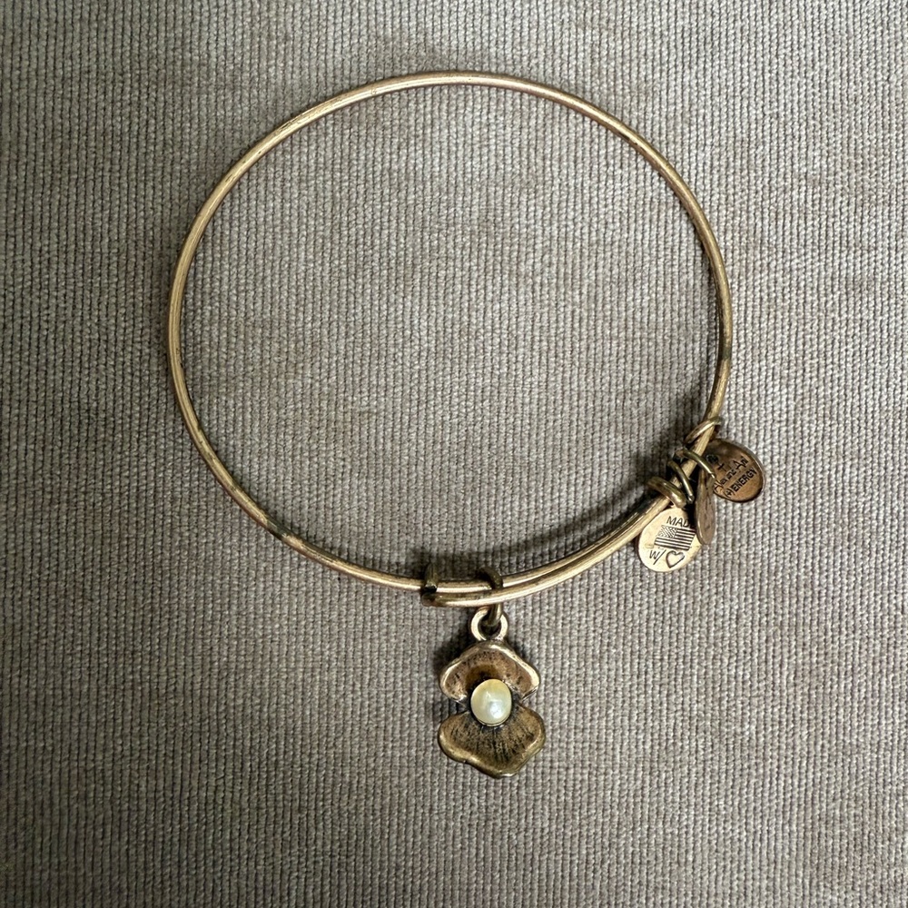Gold Floral Charm Bangle Bracelet